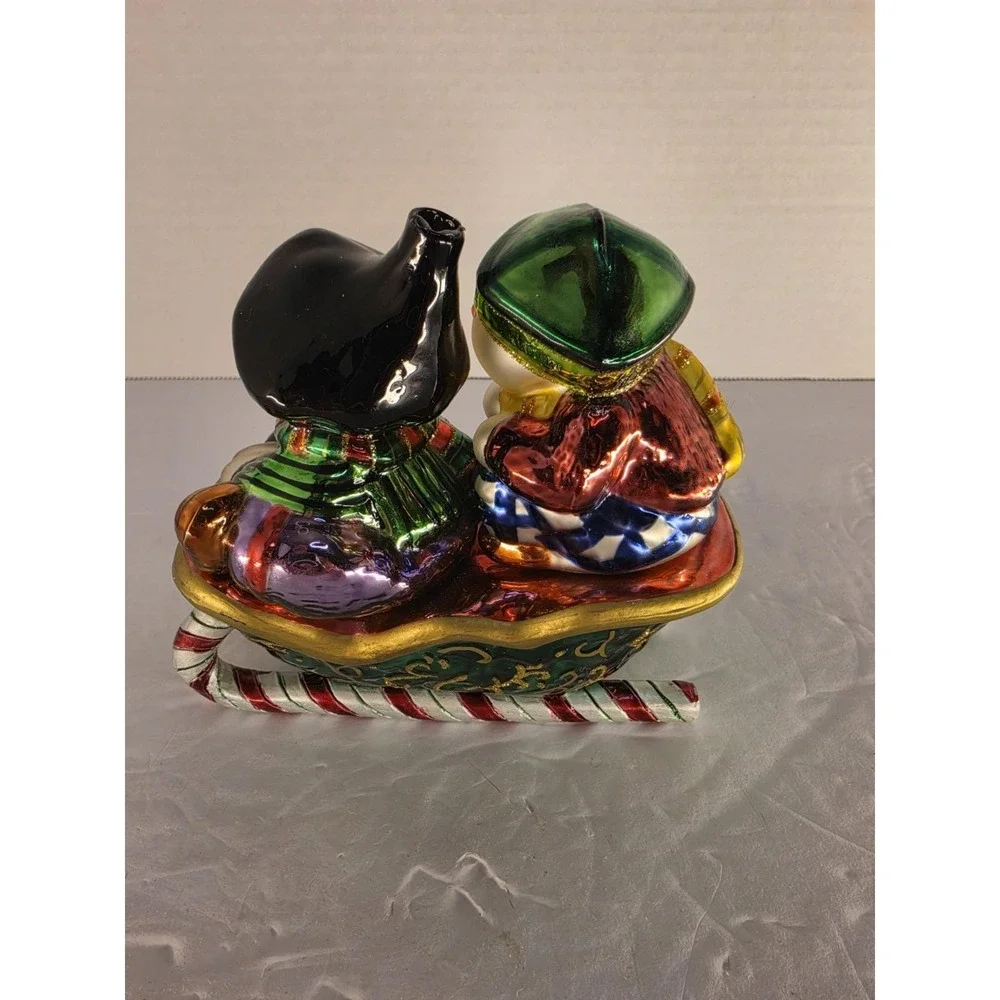 Fitz and Floyd Snowmen Sleigh Christmas Ornament Glass Holiday Decor w/ Box